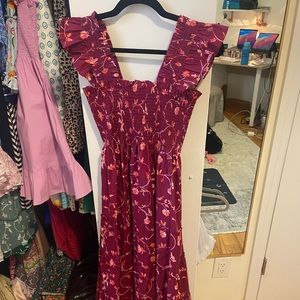 Hill House Ellie Nap Dress - Size XS - burgundy botanical poplin